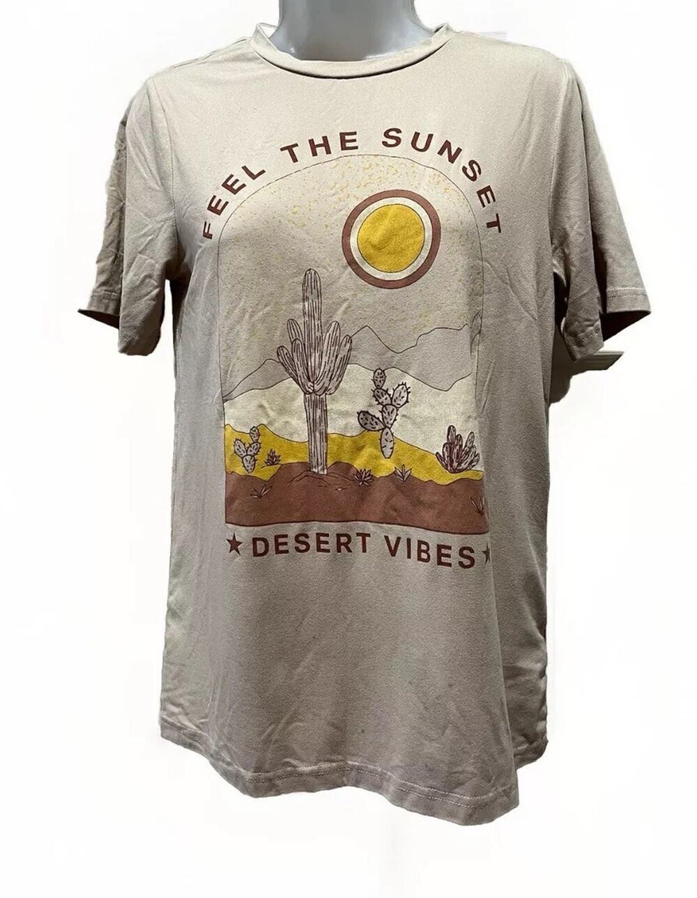 Polagram "Feel The Sunset" Graphic Beige Unisex T-Shirt Size Small Desert Vibes